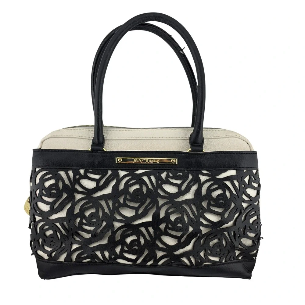 Betsey Johnson‎ Rose Satchel Bag Womens Fair Goth Romantic Edgy Floral Contrast